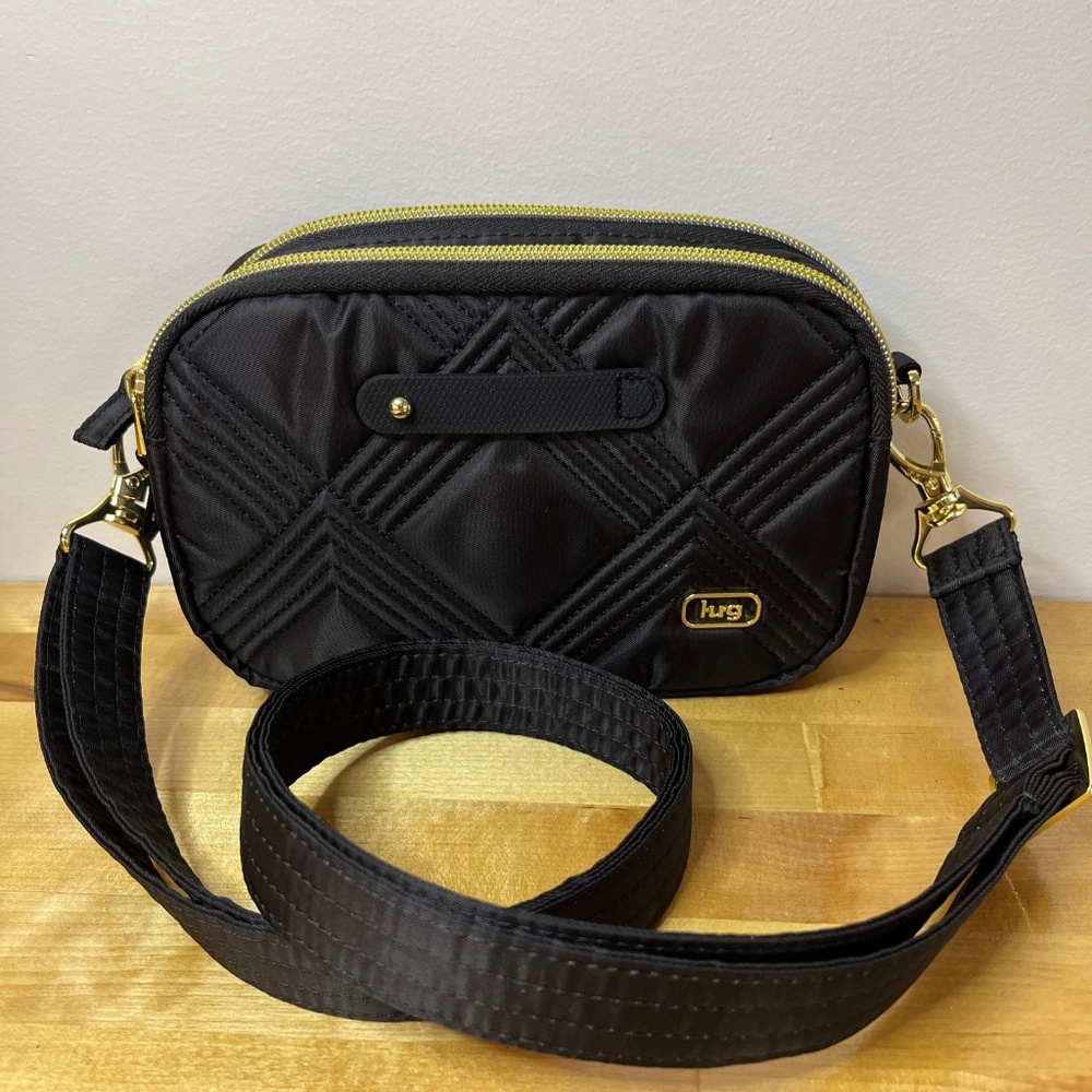 lug Black Quilted Crossbody Bag with Gold Hardware